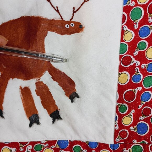 Handmade Christmas Lap Quilt Blanket With Handprint Designs Holiday Keepsake - Picture 10 of 10